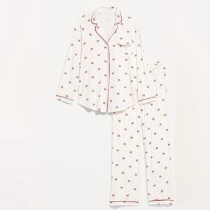 Old Navy NWT 3XL Sunday Sleep Jersey Red Bow Button Down Pajama Set Loungewear